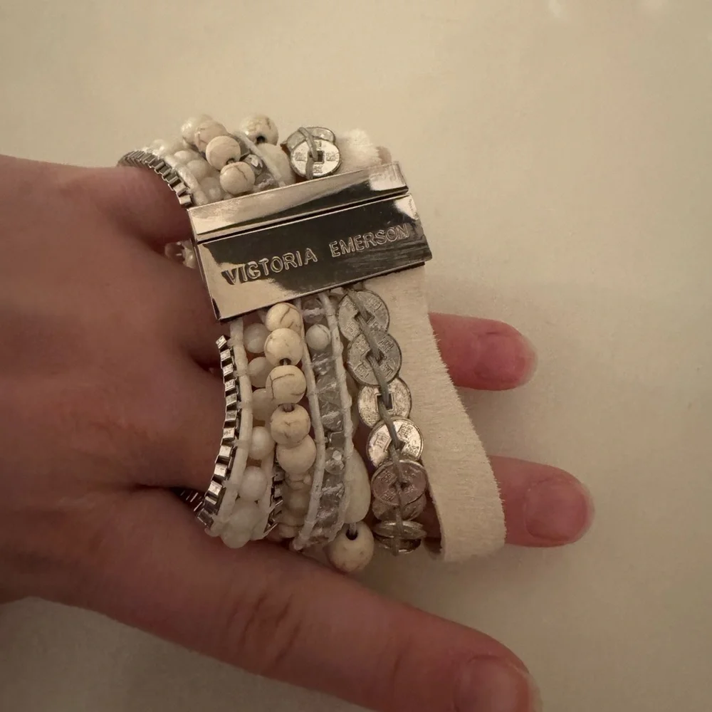 Victoria Emerson Silver and Cream Bracelet Set